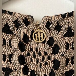 Tommy Hilfiger, lined gold and black lace dress, sleeveless
